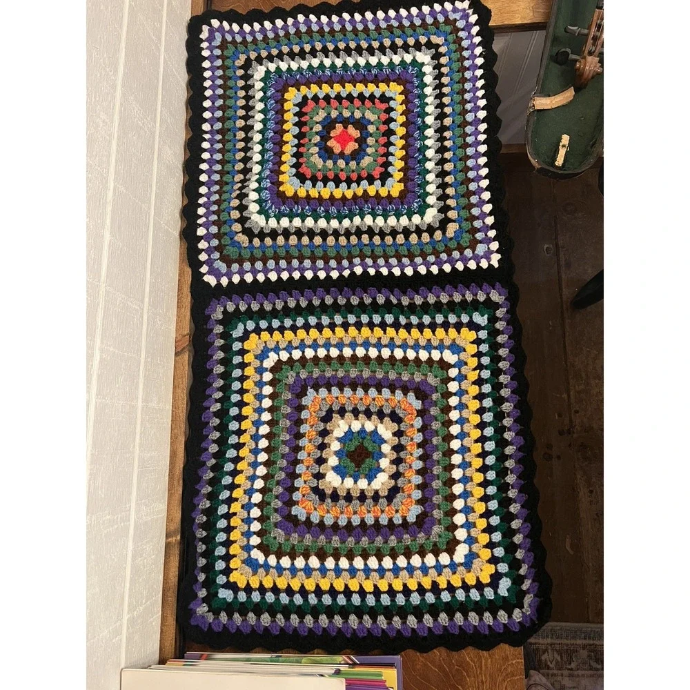 Hand Crocheted Pillow Cover or Table Accent Multi Color 36 x 36 Handmade
